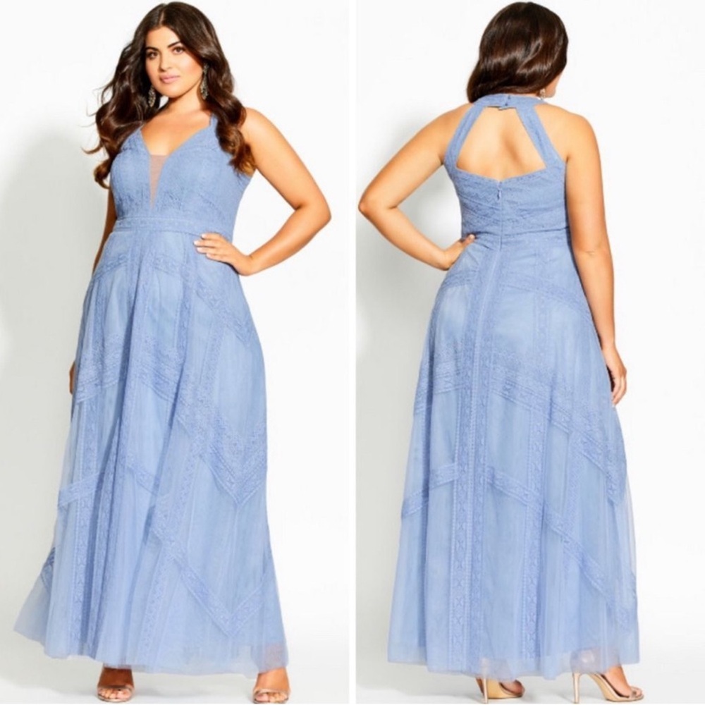 City Chic Blue Sleeveless Halter Maxi Dress